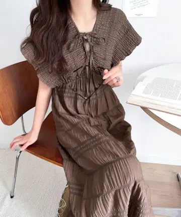 마조리카 플리츠 개더 플레어 원피스 S 사이즈