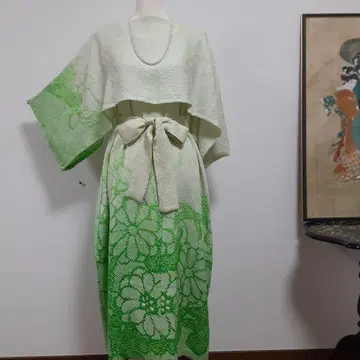 리메이크 기모노 롱 원피스 순수 실크 볼레로 포함 L 총 짜기