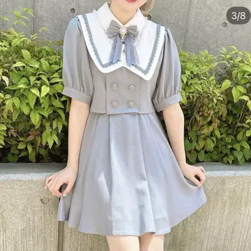 ROJITA 세일러 레이어드 스타일 원피스 로지타 반팔 원피스 블루