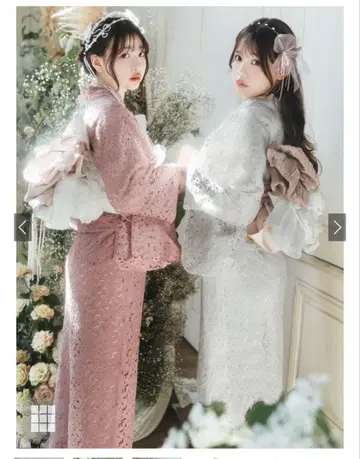 꽃무늬 레이스 유카타 세트 화이트