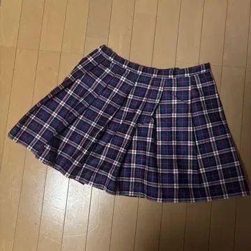 핸드메이드 네이비 계열 체크 플리츠 스커트