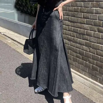 Audrey and John Wad 사이드 플리츠 데님 스커트