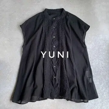 yuni 핀턱 블라우스 밴드 카라 프렌치 슬리브 블랙 블랙