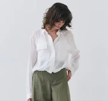 beige, 빅 포켓 드로스트 린넨 블라우스