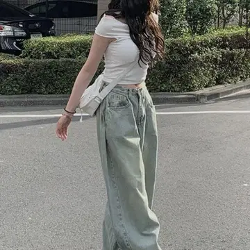 anyonemore 사이드 턱 워시 와이드 데님 팬츠
