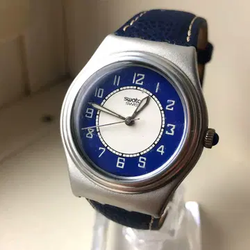 Swatch 스위스산 가죽 벨트 시계 파랑/화이트 배터리 새상품