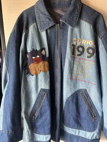 CURIOUS 199 데님 자켓 고양이 자수
