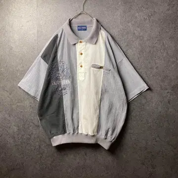 vintage 반팔 셔츠 블랙 화이트 그레이 절개 자수 풀오버