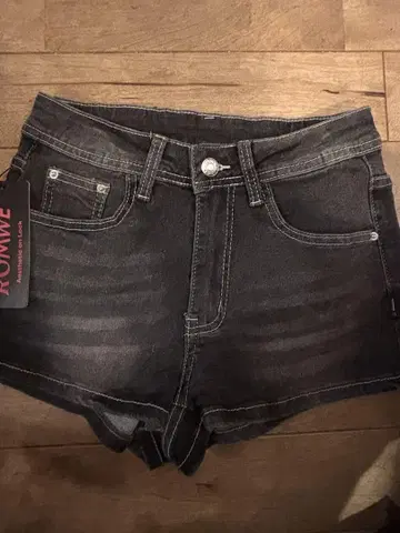 블랙 데님 숏 팬츠 크로스 자수 그런지 펑크