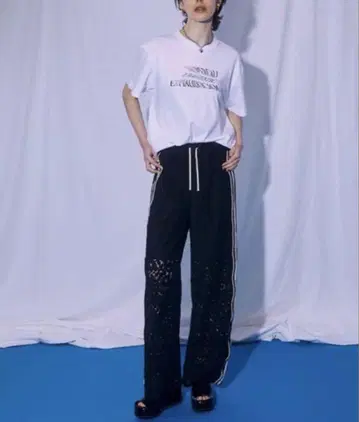 MAISON SPECIAL 사이드 라인 레이스 와이드 팬츠