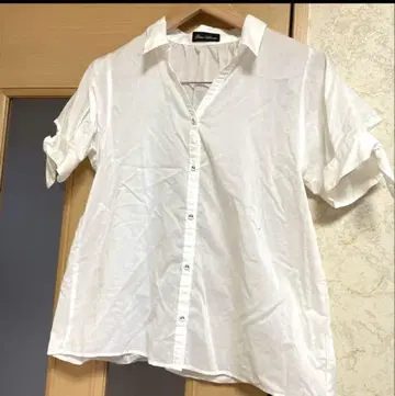 미사용 나노 유니버스 소매 리본 반팔 블라우스 얇은 소재 반팔 셔츠 프리
