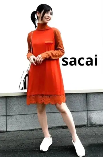 Sacai 사카이 레이스 원피스 비타민 컬러 레이스 절개 오렌지