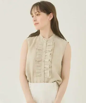 ANAYI 보타니컬 린넨 프릴 스탠드 블라우스