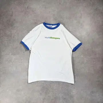 구제 의류 90s 반팔 링거 티셔츠 아트 기업 USA제 cityboy