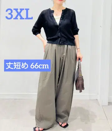 지유 배럴 레그 풀온 팬츠 Q 올리브 3XL 짧은 기장