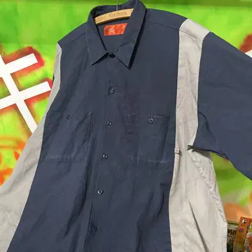 2XL USA 수입 디키즈 바이컬러 네이비 구제 의류 워크 셔츠