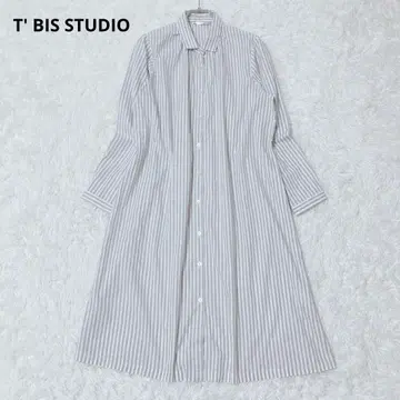 티비스 스튜디오 셔츠 원피스 스트라이프 화이트 그레이 M~L 긴팔