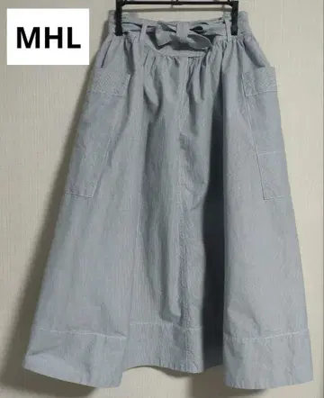 새상품급 마가렛호웰 MHL 스커트 블루 스트라이프 사이즈 II