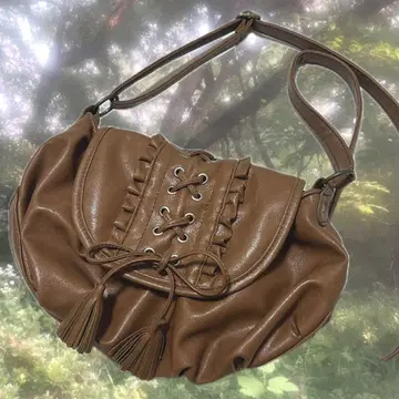 모리걸 히메카지 페어리 그런지 가죽 백 브라운 리본