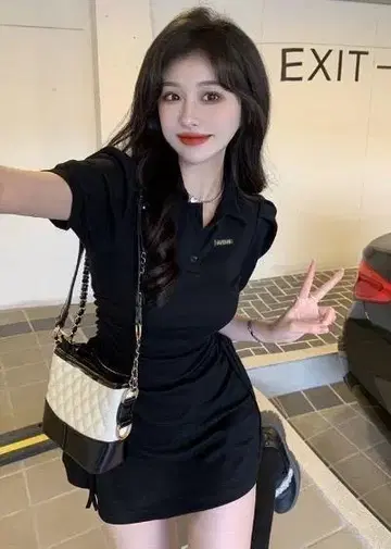 원피스 폴로 칼라 블랙 심플 숏 기장