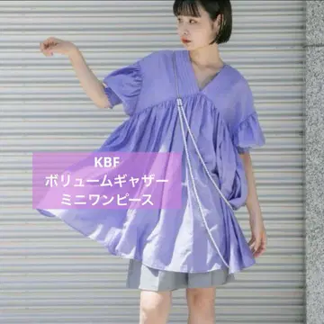 KBF 볼륨 개더 미니 원피스 유나이티드 애로우즈 보라색 반팔 셔츠