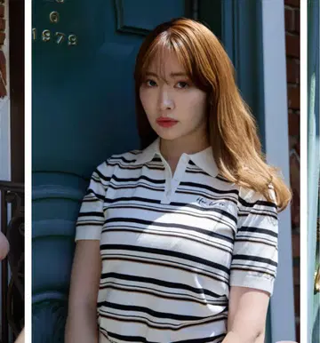 하립투 Multi Border Polo Top 화이트 새상품급