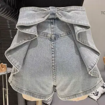 백 리본 숏 팬츠 숏 데님 팬츠