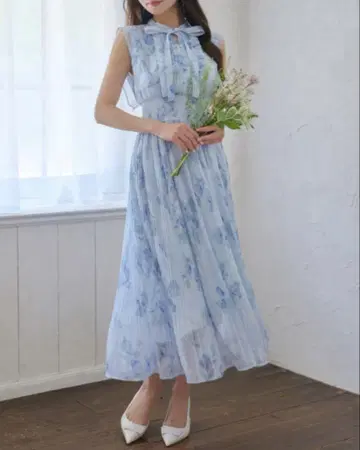 tocco closet 리본 포함 플라워 프린트 플리츠 원피스