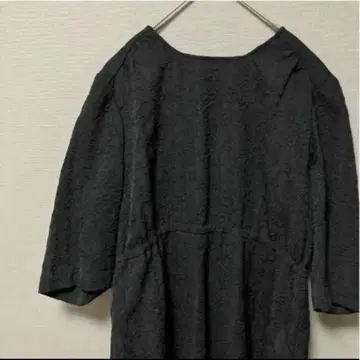 블랙 레이스 엠보 원피스 (3 L 상당) 반팔 무릎 기장 블랙 포멀