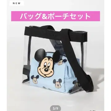 WCJ PVC 토트백 블랙 미키 파우치 색스 세트