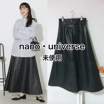 미사용 나노 유니버스 인조 가죽 플레어 스커트 블랙 프리 사이즈