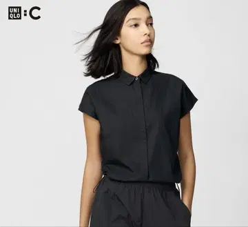 유니클로 uniqlo c 크롭 셔츠 슬리브리스 블랙 M