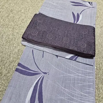 여름에 시원한 면 린넨 유카타와 가는 오비 2개 세트