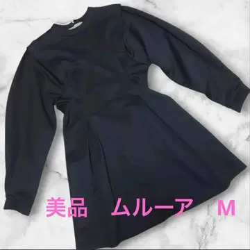 무루아 무릎 기장 플레어 원피스 어깨 절개 블랙 긴팔 M