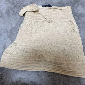 Ralph Lauren 아이보리 프린지 니트 스커트