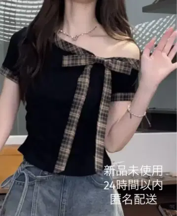 andmary 앤드 마리 다리치 좋아하는 사람 체크 리본 오프숄더