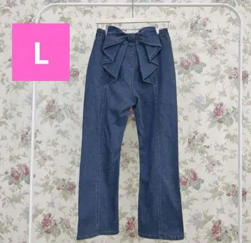 백 리본 데님 팬츠 L 사이즈 중파랑 시마무라
