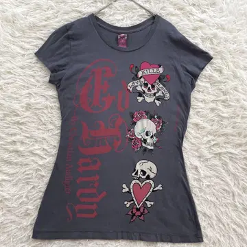 Christian Audigier 스컬 해골 반팔 롱 티셔츠