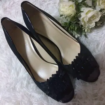 리즈라피네 펌프스 블랙 검정 꽃 플라워 24 EE