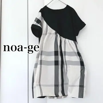 noa-ge 롱 기장 상의 튜닉 체크 절개 티셔츠