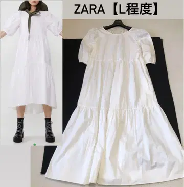 ZARA 티어드 원피스 화이트 롱 L 사이즈 퍼프 슬리브 이후 리본