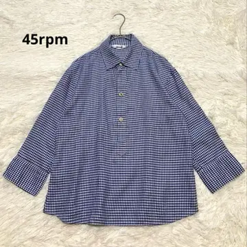 45rpm 깅엄 체크 셔츠 풀오버 블루 면 코튼 사이즈 4