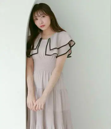 패널 옷깃 티어드 OP 핑크 원피스 anmille