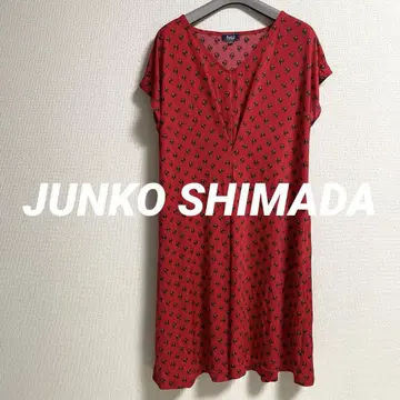 PART2 JUNKO SHIMADA 무릎 기장 원피스 반팔 튜닉 빨간색