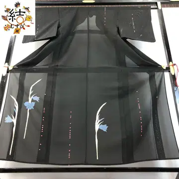 MK-1659 여름 기모노 쓰케사게 명주 꽃 무늬 블랙 컬러