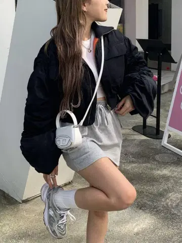 GRL 개더 슬리브 숏 기장 블루종 kd86