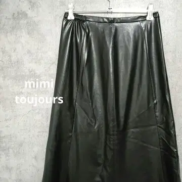 미미투주르 인조 가죽 롱 스커트 A 라인 절개 블랙 M