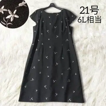 빅 사이즈 21호 6L 원피스 블랙 꽃무늬 포멀 자수 반팔