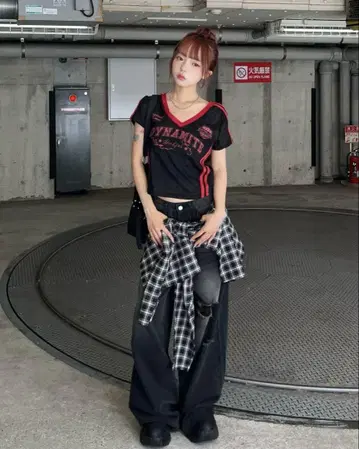 TRIFLE 셔츠 랩 데님 팬츠 - 블랙 / M