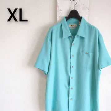 구제 의류 JOE MARLIN 반팔 블루 우드 버튼 레이온 셔츠 XL